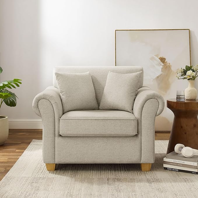 VANOMi 40" W Oversized Accent Chair, Oversized Reading Chair for Living Room, Comfy Reading Nook Chairs for Bedroom, Upholstered Large Chair Armchair Single Sofa for Small Space (Light Khaki)