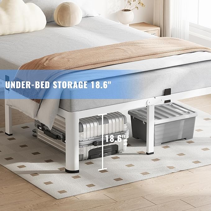 VIPSHOW 20 Inch King Size White Bed Frame, 3500Lbs Heavy Duty Metal Platform with Round Corner Legs Mattress Slide Stopper, Steel Slat Support No Box Spring Needed, Noise Free, Non-Slip, Easy Assembly