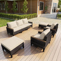 PCSXDSW 7 Pieces Patio Furniture Set, Outdoor Conversation Sets with Footstool, Wicker Rattan Sofa Couches Chairs Ottomans for Porch, Poolside, Deck, Balcony, Backyard, Yard, Garden (Beige Cushions)