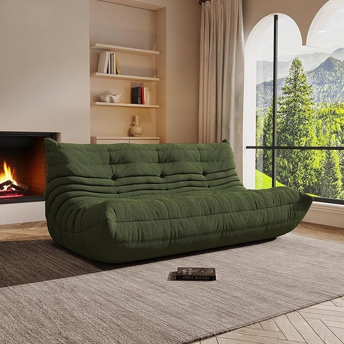 Bean Bag Chair, Oversized Bean Bag Chair for Living Room, Fireside Chair for Adults with Memory Foam Filled, Big Accent Lounge Floor Sofa for Reading, Relax, No Assembly Required. (Green 3-Seater)