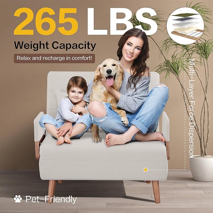 CITTANEO 34" Convertible Sleeper Chair, 3-in-1 Chair Bed Sleeper for Adults with 3-Position Adjustable Backrest, Pillow and Wooden Arms, Folding Sofa Bed for Apartment, Dorm, Office, Beige