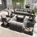 LayinSun 15 Pieces Patio Furniture Set with Fire Pit Table, Black Rattan Modular Sectional Outdoor Conversation Sofa Set, Swivel Rocking Chairs Set