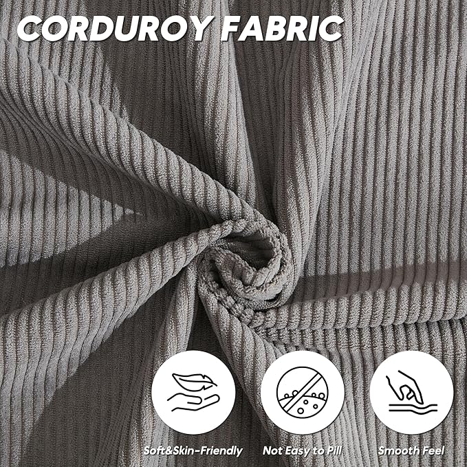 L Shaped Convertible Modular Sofa Bed with Cylindrical Pillow & Reversible Chaise, Corduroy Folding Floor Sofa Couch Bed with Fixed-Shape Frame & Storage Pocket for Living Room, Grey