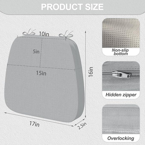 17'' x 16'' x 2.5"Thick Chair Cushions for Dining Chairs, 4 Pack WaterProof Easy Clean Kitchen Chair Pads with Ties and Non-Slip Backing - 30D High Elastic Foam Soft Kitchen Chair Cushions