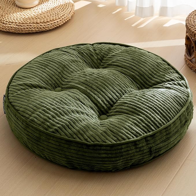 HIGOGOGO Washable Floor Pillow Cushion for Adults, Meditation Cushion Pillow, Large Round Floor Sitting, Removable Tufted Corduroy Cover, for Tatami Living Room or Yoga, 22x22 Inch, Machine Washable
