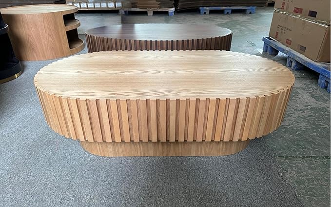 KEVINSPACE Oval Coffee Table 43.7" Wood CoffeeTable for Living Room Drum ModernCoffeeTable TeaTable Wooden Coffee Tables PedestalCoffeeTable Home Furniture Office Apartment Wood