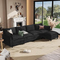 Apicizon 143" Cloud Sofa Sectional, L Shaped Cloud Couch with Side Storage Pocket, Modern Corduroy Sofa Set for Living Room, Office, Black