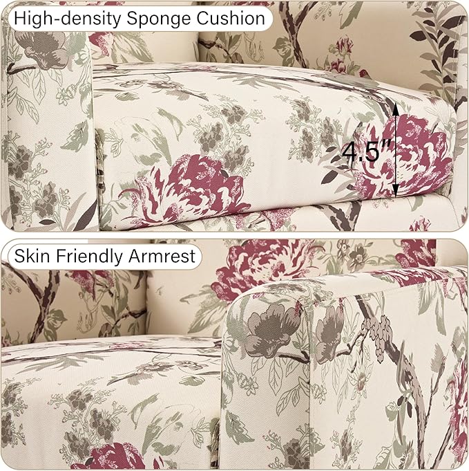 DREAMSIDEA Accent Chair, Modern Linen Blend Arm Chair for Living Room, Bedroom, Comfy High-Resilient Sponge Reading Chair for Small Spaces (Pattern Red Floral, Set of 2)