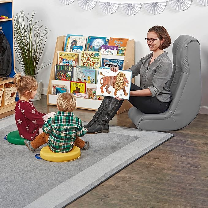 Factory Direct Partners Soft Tufted Floor Rocker - Cushioned Ground Chair for Kids Teens and Adults - Great for Reading, Gaming, Meditating, TV - Coal, 10488-GY