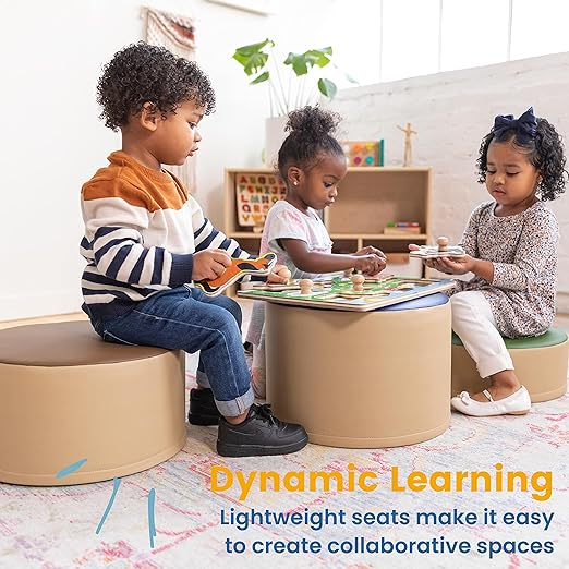ECR4Kids SoftZone Colorful Stump Stool Set, Flexible Seating, Earthtone, 3-Piece
