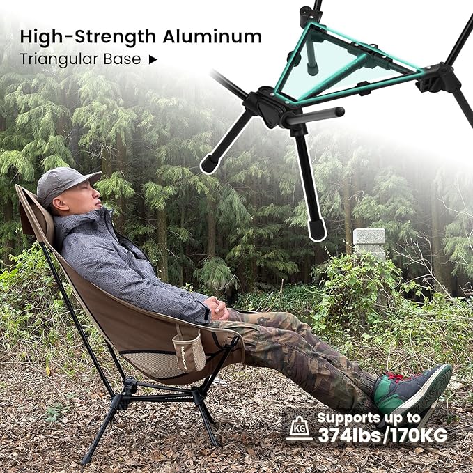 MellowCamp High Back Camping Chair, Oversized Comfort Design Collapsible Camp Chair with Pillow (Black)