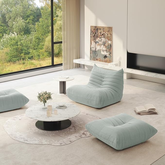 Fireside Chair Corner Bean Bag Chair for Adults, Modern Corduroy Fabric Caterpillar Sofa Couch, Lazy Floor Sofa Armless Foam Couch Lounger Tatami Recliner for Living Room Bedroom Dorm Office