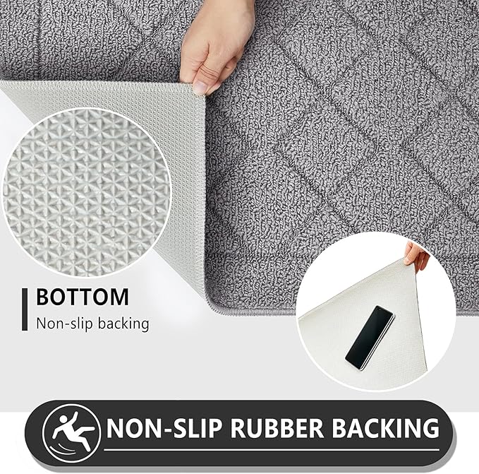 REFETONE Indoor Doormat, Front Back Door Mat 24"x36" Rubber Backing Non Slip Mats, Absorbent Washable Entrance Doormat for Entryway, Resist Dirt Low-Profile Inside Floor Mat for Muddy Shoes Light Grey