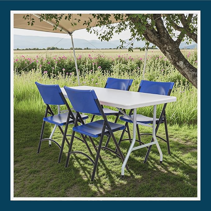OEF Furnishings OEF600 Series High Back Folding Chairs, Blow-Molded Polyethylene Commercial-Grade Seating for Indoor and Outdoor Use, 500 lb Weight Capacity, 4-Pack (Blue)