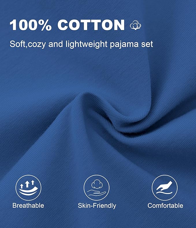 CF Women's 100% Cotton Pajama Sets Soft Short Sleeve Tops & Pants Comfy Sleepwear 2 Piece Lounge set with Pockets Loungewear