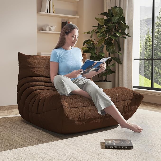 Bean Bag Chair, Oversized Bean Bag Chair for Living Room, Fireside Chair for Adults with Memory Foam Filled, Big Accent Sofa Lounge Floor Sofa for Gaming, Reading, Relax, No Assembly Required(Coffee)