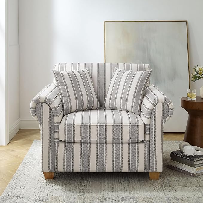VANOMi 40" W Oversized Accent Chair, Oversized Reading Chair for Living Room, Comfy Reading Nook Chairs for Bedroom, Upholstered Large Chair Armchair Single Sofa for Small Space (Gray Stripe)