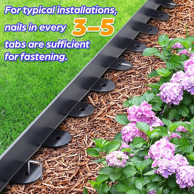 Jorvila Landscape Edging, 2.0" x 60' Plastic Garden Edging with 60 Pcs Metal Spikes, Flexible Garden Border for Lawn, Landscaping, Flower Beds