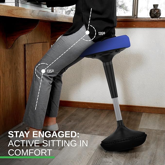 Uncaged Ergonomics Wobble Stool – Height Adjustable (23–33") Ergonomic Standing Desk Chair, Flexible Seating for Office, Classroom, and Active Sitting - Blue