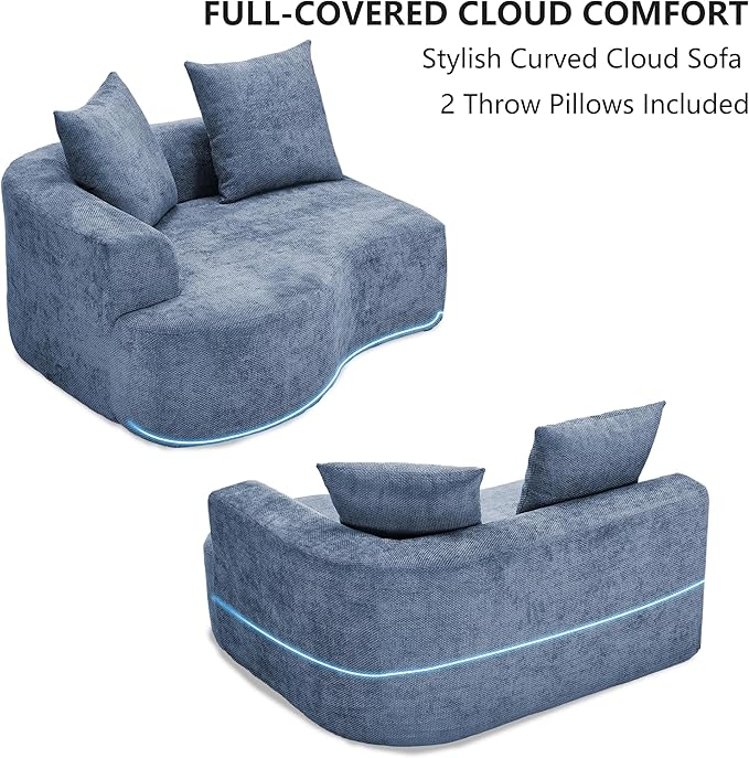 L Shaped Single Sofa, Modern Comfy Chenille Fabric Loveseat Couch, No Assembly Required Small Couch with Deep Seat, 2 Pillows for Living Room, Apartment, Bedroom