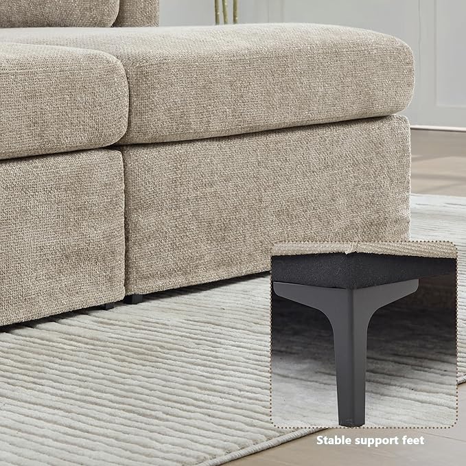Arouseden 63"Oversized Chaise Lounge Taupe,Comfy Sectional Couches For Living room with Armrests and Throw Pillows,Wide Chaise Lounge Chair Indoor,Chenille Lounge Chair with Headrest for Neck Support