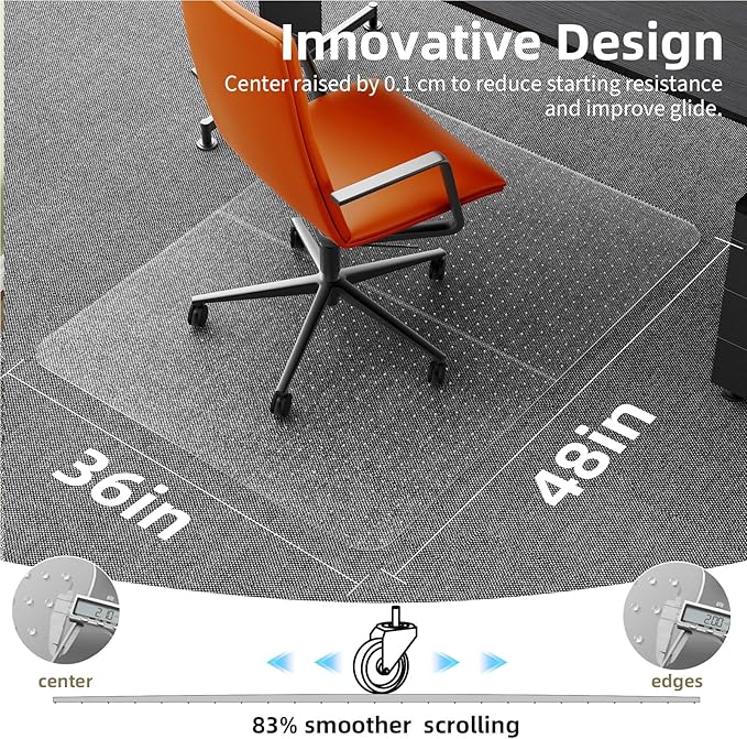 Office Chair Mat for Carpet, 36"x48" Computer Desk Floor Mat - PVC Plastic Rug Carpet Protector Mats for Gaming Chair Under Desk Pad for Rolling Chair, Desk Chair mat, Ship Flat