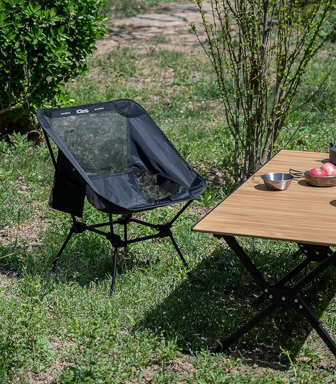 iClimb Ultralight Compact Camping Folding Beach Chair with Anti-Sinking Large Feet and Back Support Webbing (Black - Square Frame - 2PC)