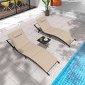 Trumbeak Patio Chaise Lounge Set 3 Pieces Pool Lounge Chairs,Cushioned Outdoor Folding Lounge Chair w/Rattan Adjustable Backrest for Poolside Porch,Folding Table Included,Sand