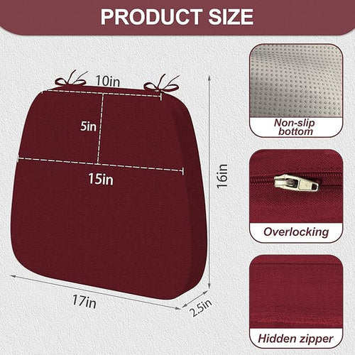 17'' x 16'' x 2.5"Thick Chair Cushions for Dining Chairs, 6 Pack WaterProof Easy Clean Kitchen Chair Pads with Ties and Non-Slip Backing - 30D High Elastic Foam Soft Kitchen Chair Cushions