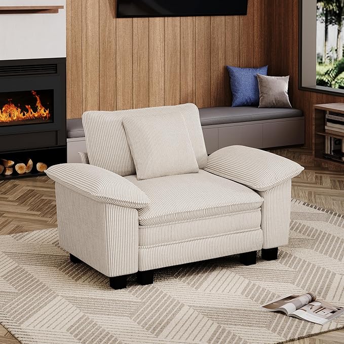MIXPATIO 53.5" Modular Sectional Single Sofa, Soft Plush Corduroy Armchair with Comfortable Deep Seat & Removable Arms for Living Room，Beige