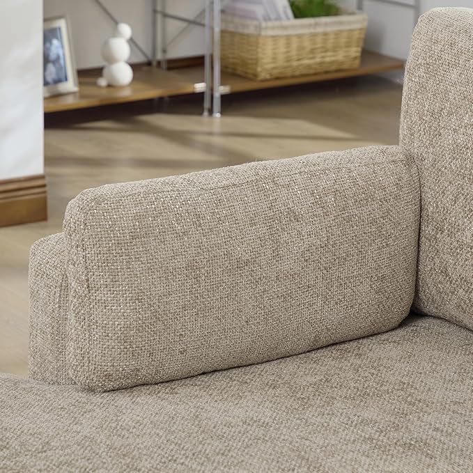 KEIKI 60" Chaise Lounge Chair Indoor, Modern Deep Seat Sofa Bed, Corduroy Couch with Cushions, Single Sleeper Chair for Living Room, Bedroom, Apartments, Taupe (Left Side)