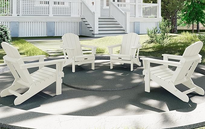 SERWALL Adirondack Chair - Folding Adirondack Chairs Hips Outdoor Chairs Set of 8 Weather Resistant- White