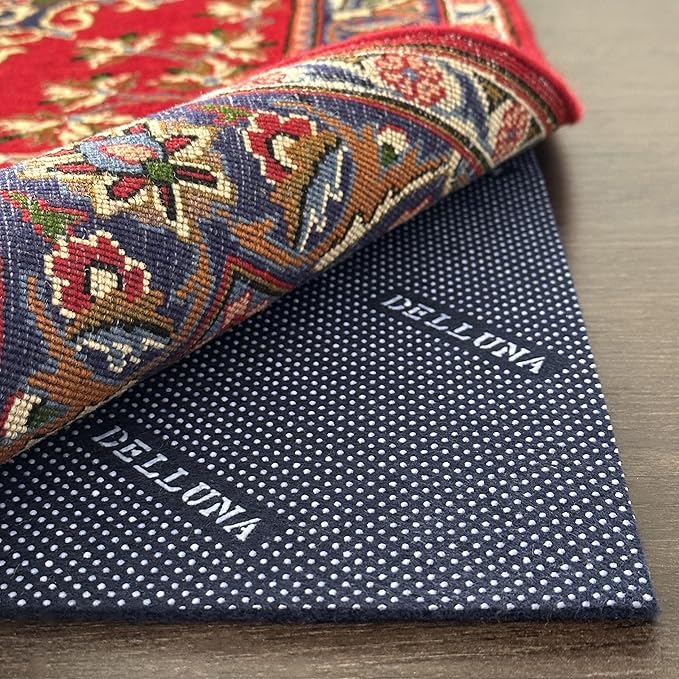 DELLUNA Non-Slip Area Rug Pad 1/8" Thick Double Side Rubber + Felt, 8'x10' Premium Deluxe Cushioned- Safe for All Floors, Adds Comfort and Protection, Ultra Strong Grip, Stop Rug from Moving.