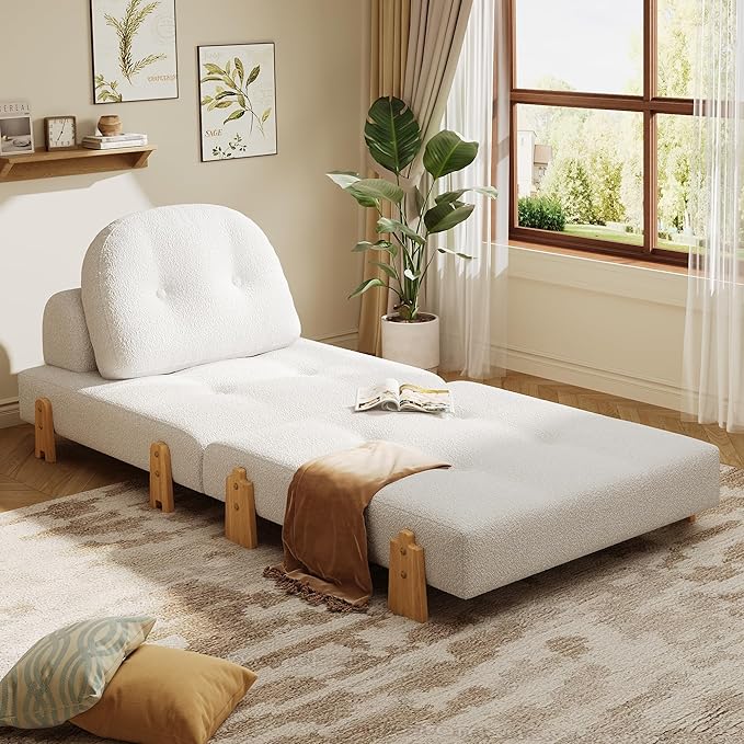 Christopher Knight Home Zila Folding Sofa Bed, 2-in-1 Convertible Sleeper Chair with Wooden Frame, Headrest & Lumbar Pillow, Portable Fold Out Floor Chair, Comfy Floor Sofa Lounge, Beige