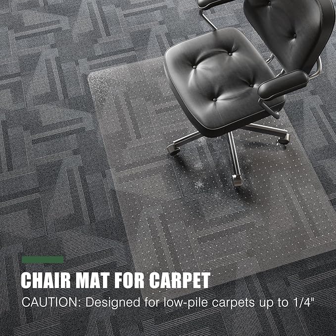 Office Chair Mat for Carpet, tixpol 46" x 60" Chair Mat for Carpeted Floors, Non-Slip Carpet Protector Floor Mat with Grips, Heavy-Duty Rolling Under Desk Mat for Home Office and Gaming (Clear)