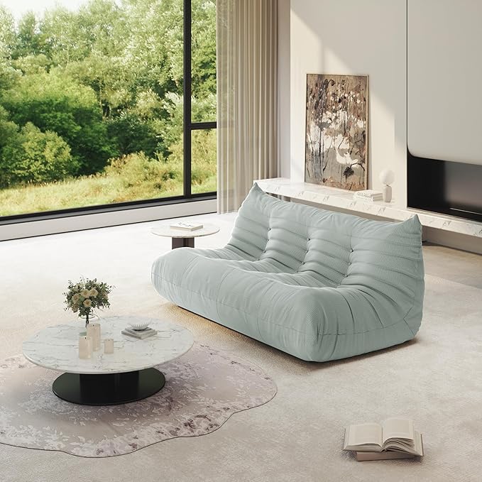 Bean Bag Chair for Adults, Fireside Chair Lazy Floor Sofa, Modern Corduroy Fabric Caterpillar Sofa Couch, Armless Foam Lounger Tatami Recliner Bean Bag Couch for Living Room Bedroom Dorm Office