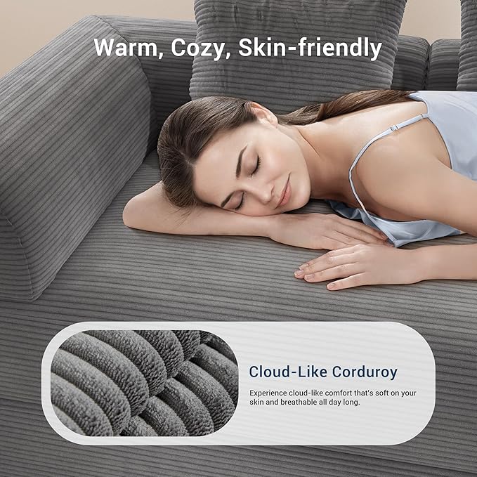 Cloud Boneless Convertible Sleeper Sofa Bed for Living Room 89" 4-in-1 Foldable Compressed Lounge 3 Seater Floor Couches High-Density Sponge & Corduroy Fabric Multi-Form Pull Out Futon Daybed(Gray)
