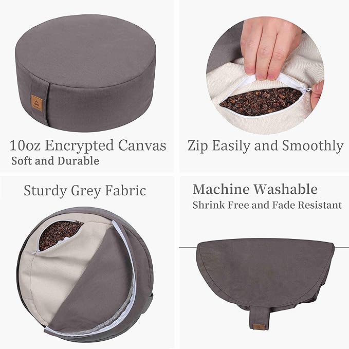FelizMax Zafu Buckwheat Meditation Cushion,D=13"/16" H=5.5",Round Zabuton Meditation Pillow,Yoga Bolster Kneeling Pillow Premium Yoga Pillow for Sitting on Floor Zippered Cotton Cover
