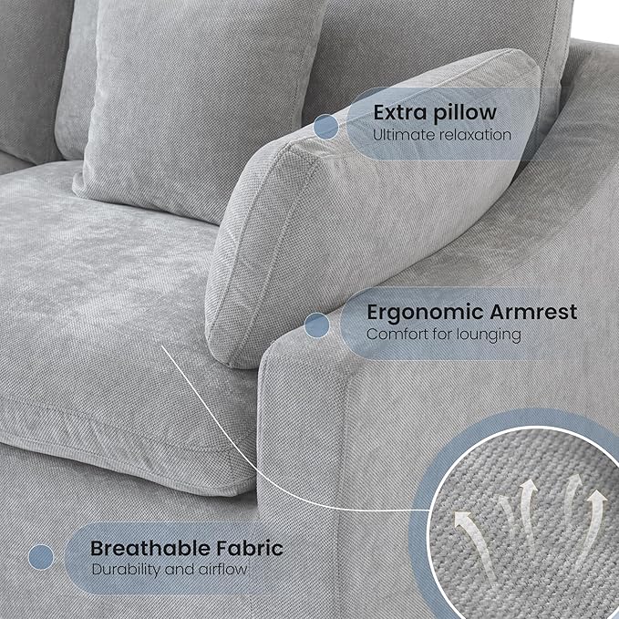 WJShome 83" Cloud Couch Sectional for Living Room, Down Filled Modular Sectional Sofa,L Shaped Sofas with Ottoman,Convertible Couch, Sofa Covers Washable&Replaceable,Gray