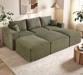 113" Modular Sectional Sofa, Compression Sofa with Deep Seat, Convertible Sofa Bed Couch with Ottoman, Upholstered Couches for Living Room Bedroom,No Assembly Required (Green Corduroy, 113" Sofa Bed)