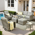 ovios 6 Pieces Patio Furniture Set, Outdoor Wicker Sofa Couch with Rocking Swivel Chairs Comfy Cushions, Modern Deep Seat Rattan Conversation Sets for Deck Porch, Dark Grey