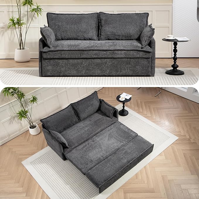 GRAINLLE Pull Out Couch,Loveseat Convertible Sleeper Sofa Bed with USB,Pull Out Sofa Bed Side Storage,2 Pillows,Corduroy Sleeper Couch for Living Room,Bedroom,Apartment,Pet-Friendly(Grey, 59.5'')