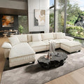 HERA'S HOUSE 158" Modular Sectional Sofa, Oversized U Shaped Couches for Living Room, Comfy Cloud Couch with Ottoman, 6-Seater Deep Seat Sofa with Throw Pillow, Corduroy and Chenille Beige