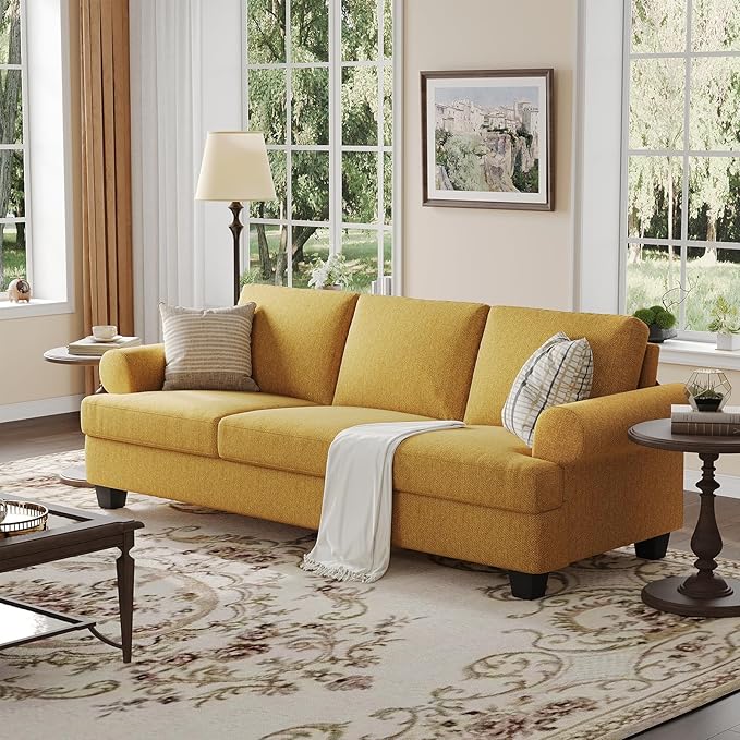 COPIAE 91 Inch Lawson Sofa with Extra Deep Seats Oversize, Mid-Century 3-Seat Sofa Couch, for Living Room, Apartment, Lounge, Yellow