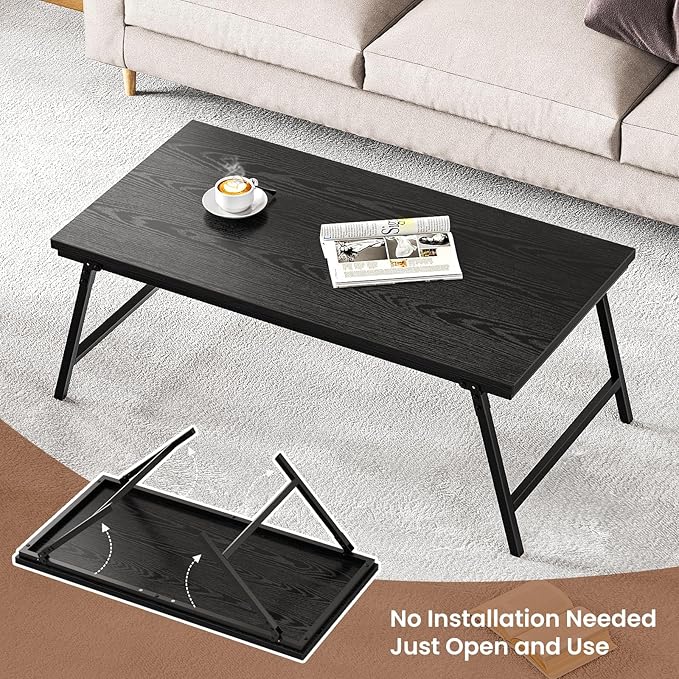 ALLSTAND Folding Coffee Table for Small Spaces, Leg Latches Collapsible Foldable Coffee Table Portable Sturdy, No Assembly Low Tables for Living Room (Black, Opened Size: 41.34L×21.65W×15.75H)