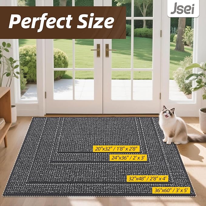 JSEI Dirt Trapper Door Mat 24"x36" Non-Slip Washable Entrance Mat, Dog Doormats, Absorbent & Fade-Resistant Floor Mats, Low Profile Welcome Mats for Entryway, Front Door, and Inside Entrance, Charcoal