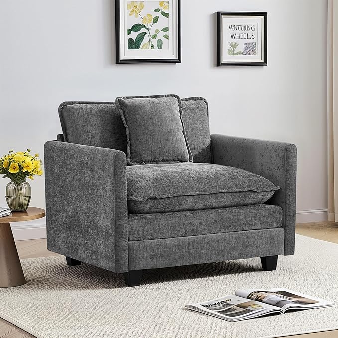 UMBFUN Cloud Couch Accent Chair, Oversized Comfy Modular Sofa with Deep Seat Cushions, Chenille Upholstered Lounge Chair for Living Room & Bedroom, Grey
