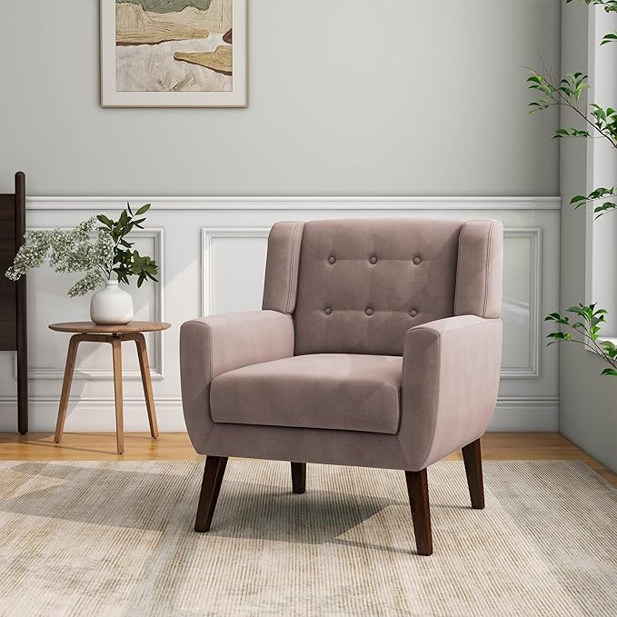 DREAMSIDEA Accent Chair, Modern Velvet Arm Chair for Living Room, Bedroom, Comfy High-Resilient Sponge Reading Chair for Small Spaces （Velvet Silk Pink, Set of 1