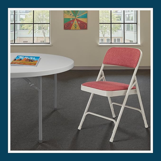 OEF Furnishings OEF2200 Series Heavy-Duty Premium Fabric Padded Upholstery Double-Hinged Folding Chairs (4-Pack, Crimson Red/Gray)