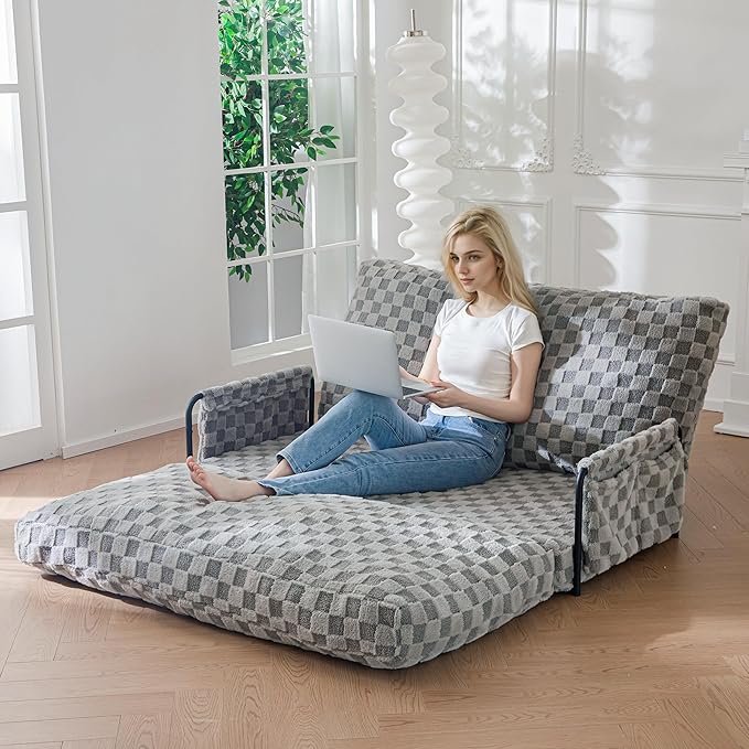 YOSHOOT Adjustable Lazy Floor Sofa, 5-Position Foldable Sleeper Chair with Armrest for Reading, Gaming - Convertible Bean Bag Sofa Bed Couch